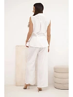 Dámský komplet s vázanou halenkou a širokými kalhotami ecru