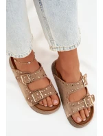 Dámské pantofle se zlatými a knoflíky Khaki model 21919020 - Boto