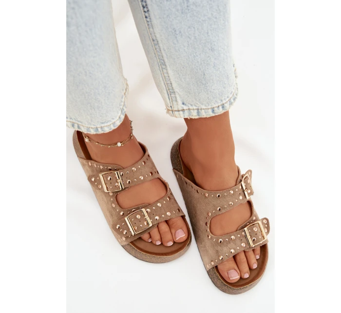 Dámské pantofle se zlatými a knoflíky Khaki model 21919020 - Boto