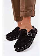 Zamsové pantofle na platformě s cvoky a sponou Big Star TT274951 Černé