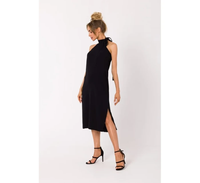 M736 Šaty se zavazováním za krkem - černé