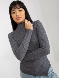 Tmavě šedý žebrovaný asymetrický svetr se stojáčkem