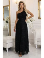 model 21941593 Dlouhé třpytivé večerní šaty na jedno rameno klasické černé - numoco basic