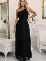656-3 Dlouhé třpytivé večerní šaty na jedno rameno - klasické černé