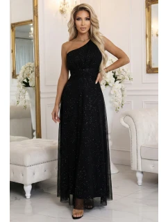 model 21941593 Dlouhé třpytivé večerní šaty na jedno rameno klasické černé - numoco basic