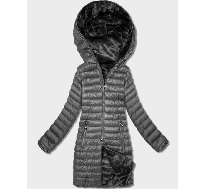 Oboustranná dámská bunda - kožíšek v grafitové barvě Goodlookin (P3-6001-27) Oboustranná dámská bunda - kožíšek v grafitové barvě Goodlookin (P3-6001-27)