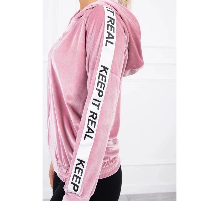 Velurová mikina s kapucí pudrově růžová Velurová mikina s kapucí pudrově růžová