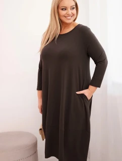 Dámská bavlněná sukni Plus Size s ohrnutým rukávem a kapsami hnědá