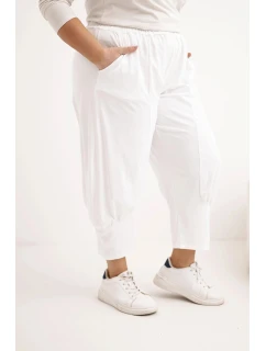 Dámské kalhoty Plus Size s nízkým sedem a gumou v pase bílé