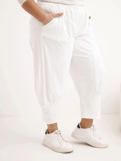 Dámské kalhoty Plus Size s nízkým sedem a gumou v pase bílé