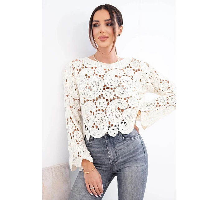 Dámský letní krajkový svetr s knoflíky a dlouhým rukávem černý