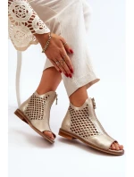 Kožené Prokreslené Sandály Na Zip Zlaté Zazoo 977/L