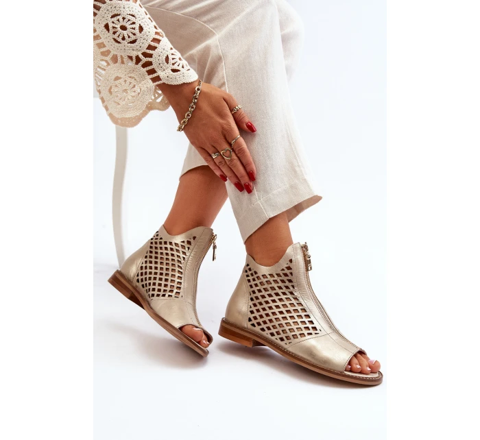 Kožené Prokreslené Sandály Na Zip Zlaté Zazoo 977/L