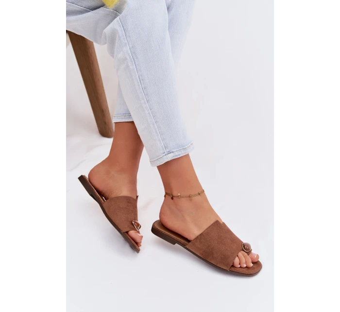 Dámské ploché nazouváky s ozdobným detailem Eko semiš hnědé Selavine Dámské ploché nazouváky s ozdobným detailem Eko semiš hnědé Selavine