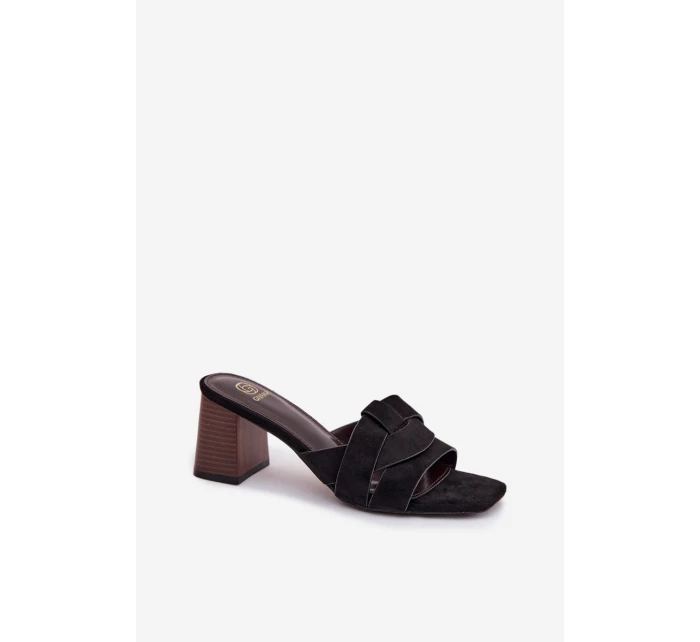 Dámské sandály na podpatku s pásky Eko semišové Černé Corivelle