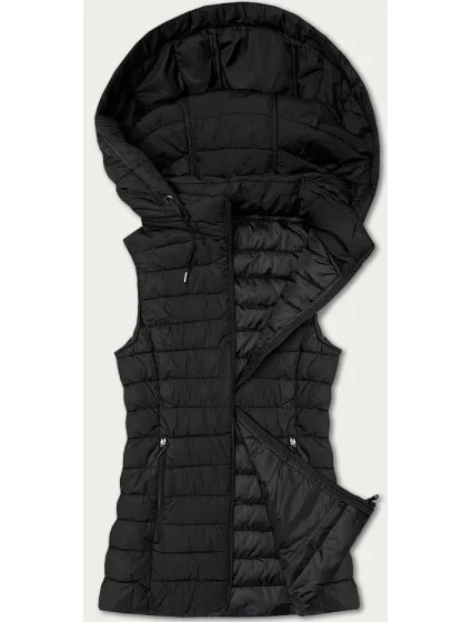 Černá dámská prošívaná vesta s kapucí model 21389927 - J.STYLE Černá dámská prošívaná vesta s kapucí model 21389927 - J.STYLE