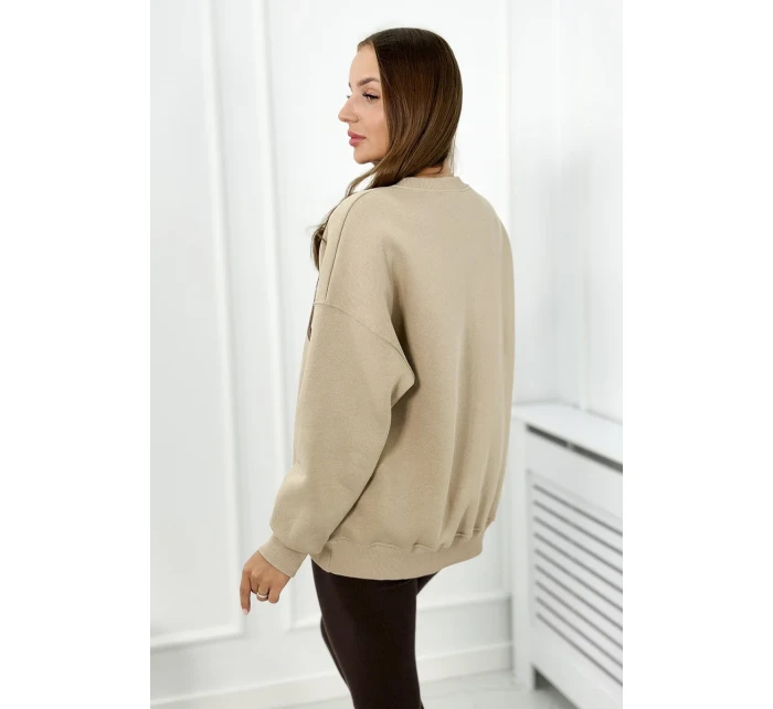 Bavlněná souprava, zateplená mikina + legíny světle béžová