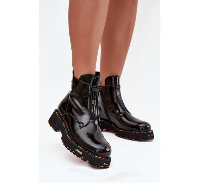 Dámské lakované boty Artiker – černé, zateplené, přírodní kůže