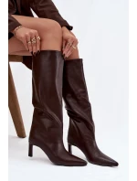 Dámské kozačky na jehlovém podpatku s prošitím Olyvia – čokoládové Dámské kozačky na jehlovém podpatku s prošitím Olyvia – čokoládové