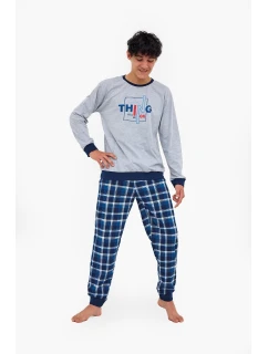 Junior chlapecké pyžamo  Šedá s tmavě modrou vzor  model 21875949 - Cornette