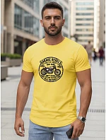Pánské bavlněné tričko s potiskem motorky žluté FashionStreet NX5007R