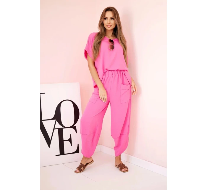 Komplet z viskózy halenka + kalhoty růžový Komplet z viskózy halenka + kalhoty růžový