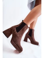 Semišové boty na masivním podpatku model 21593651 Brown - Laura Messi