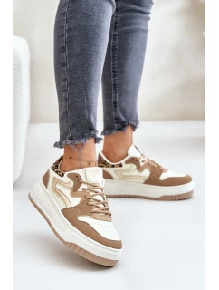 Dámské sneakersy z eko kůže na platformě leopardí béžové model 21671309 - Boto