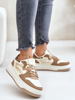 Dámské sneakersy z eko kůže na platformě leopardí béžové model 21671309 - Boto