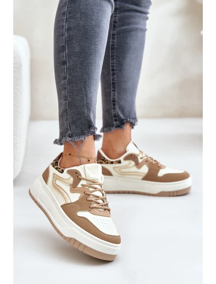 Dámské sneakersy z eko kůže na platformě leopardí béžové model 21671309 - Boto Dámské sneakersy z eko kůže na platformě leopardí béžové model 21671309 - Boto