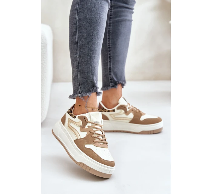 Dámské sneakersy z eko kůže na platformě leopardí béžové model 21671309 - Boto Dámské sneakersy z eko kůže na platformě leopardí béžové model 21671309 - Boto