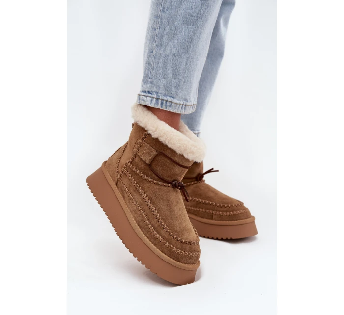 Semišové dámské zimní boty s ozdobnými prošitími Big Star SS274373 Camel Semišové dámské zimní boty s ozdobnými prošitími Big Star SS274373 Camel