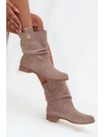 Kožené semišové dámské s řasením s  béžové model 21712955 - Zazoo