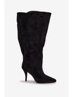 Vklouzávací dámské kozačky na podpatku z eko semiše černé Noretta