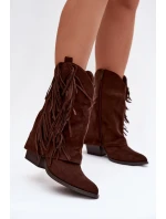 Dámské kožené boty s třásněmi na podpatku čokoládové Gralina Dámské kožené boty s třásněmi na podpatku čokoládové Gralina