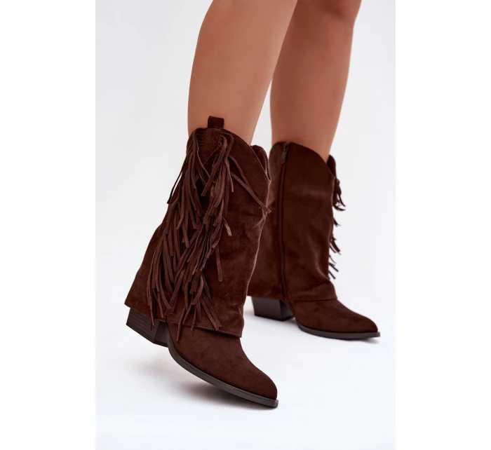 Dámské kožené boty s třásněmi na podpatku čokoládové Gralina Dámské kožené boty s třásněmi na podpatku čokoládové Gralina