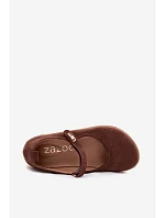 Kožené semišové baleríny Barefoot s páskem Zazoo 10206 Čokoládové