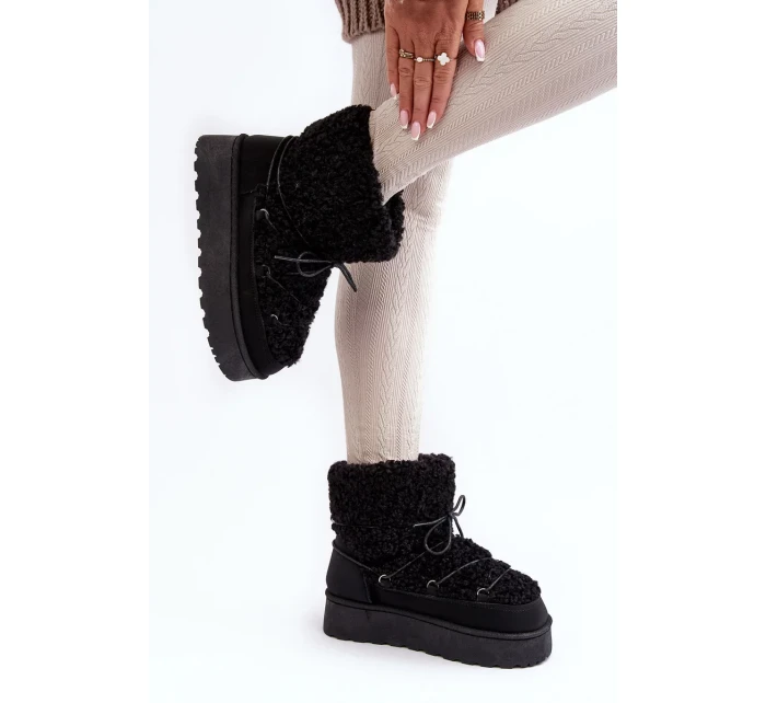 Dámské šněrovací boty do sněhu se silnou podrážkou, černé Loso Dámské šněrovací boty do sněhu se silnou podrážkou, černé Loso
