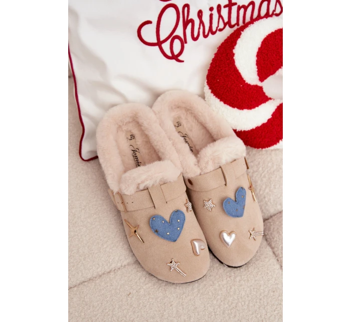 Dámské domácí pantofle se sponou a kožíškem – béžové Thalora Dámské domácí pantofle se sponou a kožíškem – béžové Thalora