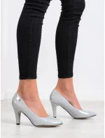 Stylové šedo-stříbrné dámské  lodičky na jehlovém podpatku