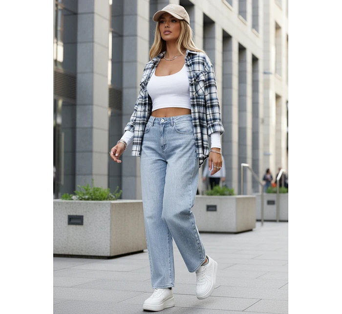 Dámské baggy džíny s vysokým pasem světle modré FashionStreet UY2934