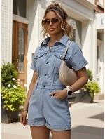 Krátká dámská džínová kombinéza, světle modrá, FashionStreet EY2655 Krátká dámská džínová kombinéza, světle modrá, FashionStreet EY2655