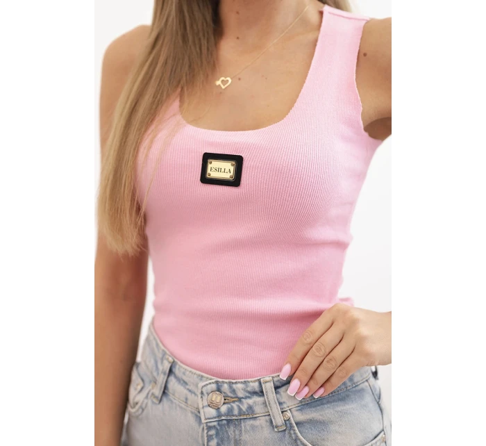 Dámská pruhovaná tílko s ozdobnou nášivkou světle růžová