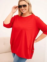 Dámská blůza Plus Size z bavlny s ozdobnými knoflíky a ohrnutými rukávy červená