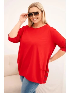 Dámská blůza Plus Size z bavlny s ozdobnými knoflíky a ohrnutými rukávy červená