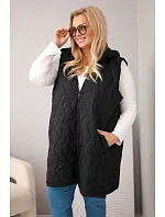 Dámská prošívaná vesta Plus Size s kapucí černá