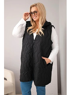 Dámská prošívaná vesta Plus Size s kapucí černá