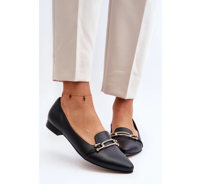Zazoo 2885 Kožené baletky s ozdobou Černé