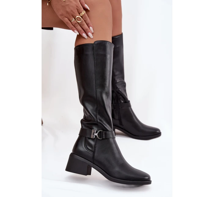 dámské kozačky na klínu s páskem  černé model 21714145 - SERGIO LEONE