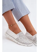 Dámské nazouvací kožené polobotky Maciejka 03512-70 Bílá-Stříbrná